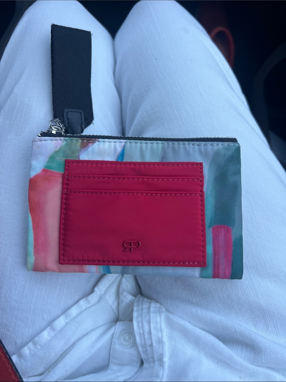 Colorful Printed Card Holder with Red Front Pocket